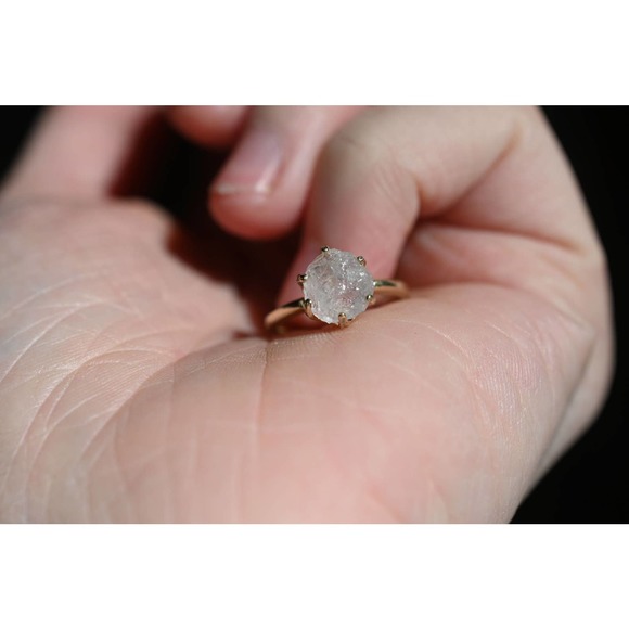 Size 4 14k Gold Diamond Ring, Raw Diamond Engagement Ring Solid Gold Eng… - Picture 2 of 4